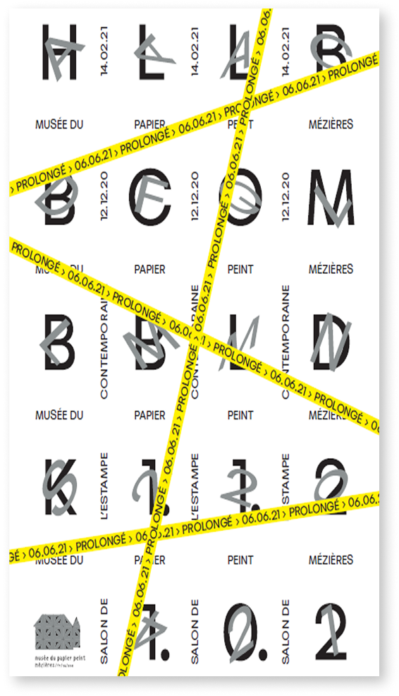 Affiche du 1er Salon de l’Estampe Contemporaine au Musée du Papier Peint de Mézières, prolongé jusqu'au 06.06.21.